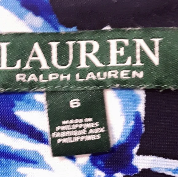 Lauren Ralph Lauren Dress Short Sleeve Floral on Navy Blue Sthetcy Size 6 - Picture 12 of 14